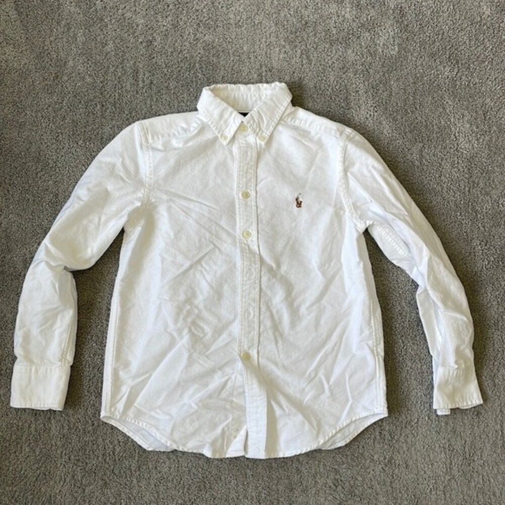 VGC Kids White Polo Ralph Lauren Button Down Shirt - Size Small (6/8)